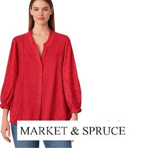 Market & Spruce Red Embroidered Peasant Blouse | Boho Cottagecore | XL